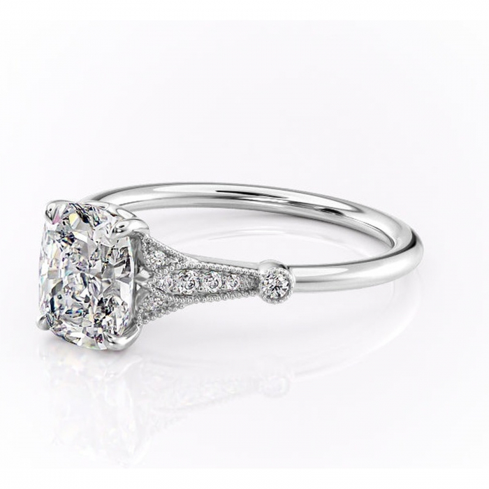 Inel de logodnă Quartzelle din aur Alb 14kt cu moissanite tăietură asscher – Pietre laterale rafinată pentru profil înalt | Personalizează și configurează gratuit online [7]