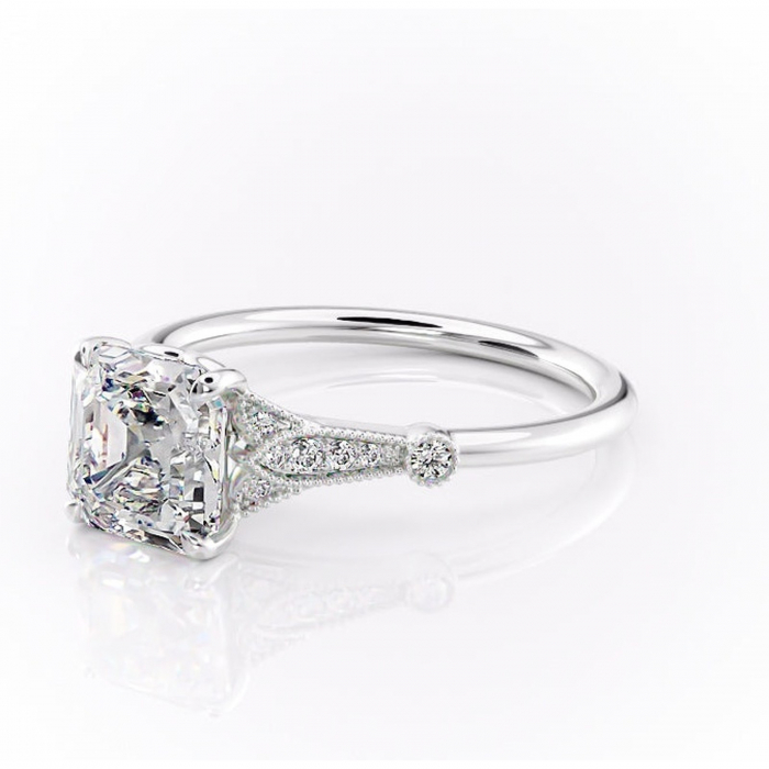 Inel de logodnă Quartzelle din aur Alb 14kt cu moissanite tăietură asscher – Pietre laterale rafinată pentru profil înalt | Personalizează și configurează gratuit online [7]