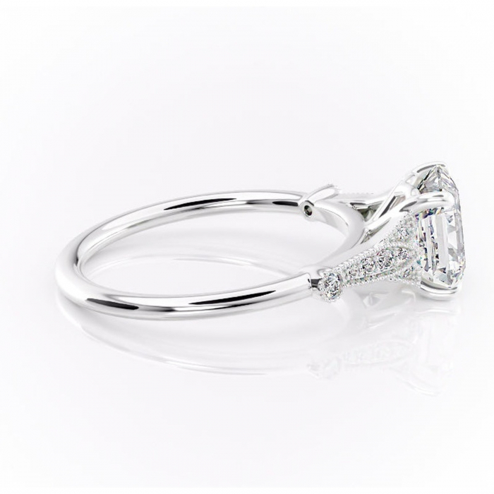 Inel de logodnă Quartzelle din aur Alb 14kt cu moissanite tăietură asscher – Pietre laterale rafinată pentru profil înalt | Personalizează și configurează gratuit online [2]