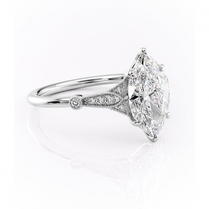 Inel de logodnă Quartzelle din aur Alb 14kt cu moissanite tăietură marquise – Pietre laterale rafinată pentru profil înalt | Personalizează și configurează gratuit online [1]