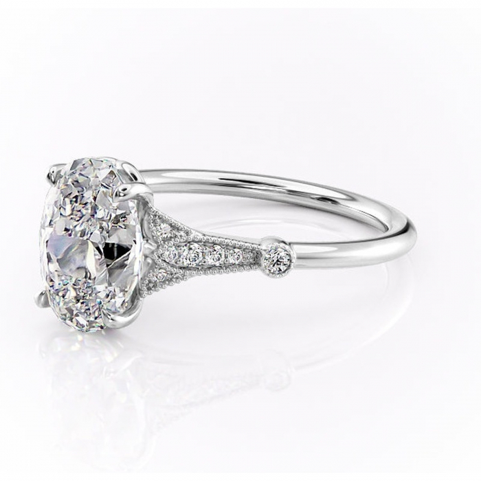 Inel de logodnă Quartzelle din aur Alb 14kt cu moissanite tăietură ovală – Pietre laterale rafinată pentru profil înalt | Personalizează și configurează gratuit online [7]