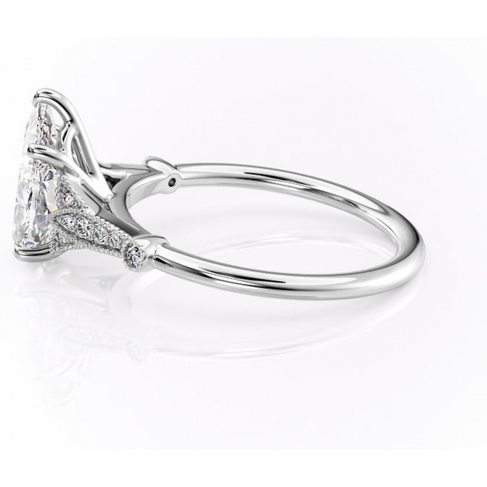 Inel de logodnă Quartzelle din aur Alb 14kt cu moissanite tăietură pară – Pietre laterale rafinată pentru profil înalt | Personalizează și configurează gratuit online [6]