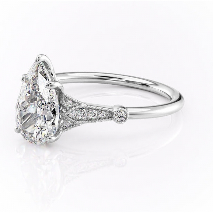 Inel de logodnă Quartzelle din aur Alb 14kt cu moissanite tăietură pară – Pietre laterale rafinată pentru profil înalt | Personalizează și configurează gratuit online [7]