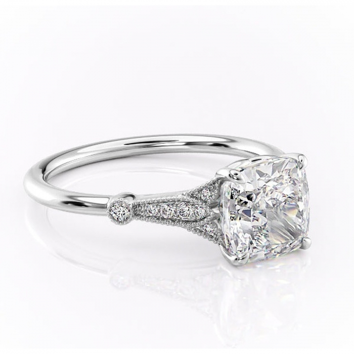 Inel de logodnă Quartzelle din aur Alb 14kt cu moissanite tăietură pernă – Pietre laterale rafinată pentru profil înalt | Personalizează și configurează gratuit online [1]