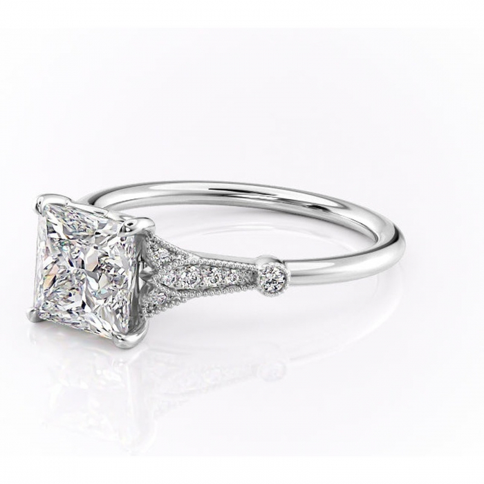 Inel de logodnă Quartzelle din aur Alb 14kt cu moissanite tăietură princess – Pietre laterale rafinată pentru profil înalt | Personalizează și configurează gratuit online [7]