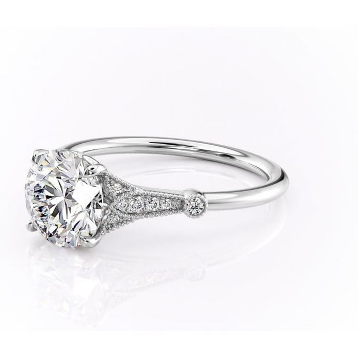 Inel de logodnă Quartzelle din aur Alb 14kt cu moissanite tăietură rotundă – Pietre laterale rafinată pentru profil înalt | Personalizează și configurează gratuit online [7]