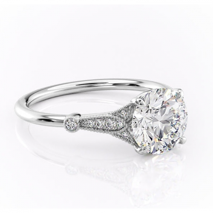 Inel de logodnă Quartzelle din aur Alb 14kt cu moissanite tăietură rotundă – Pietre laterale rafinată pentru profil înalt | Personalizează și configurează gratuit online [1]