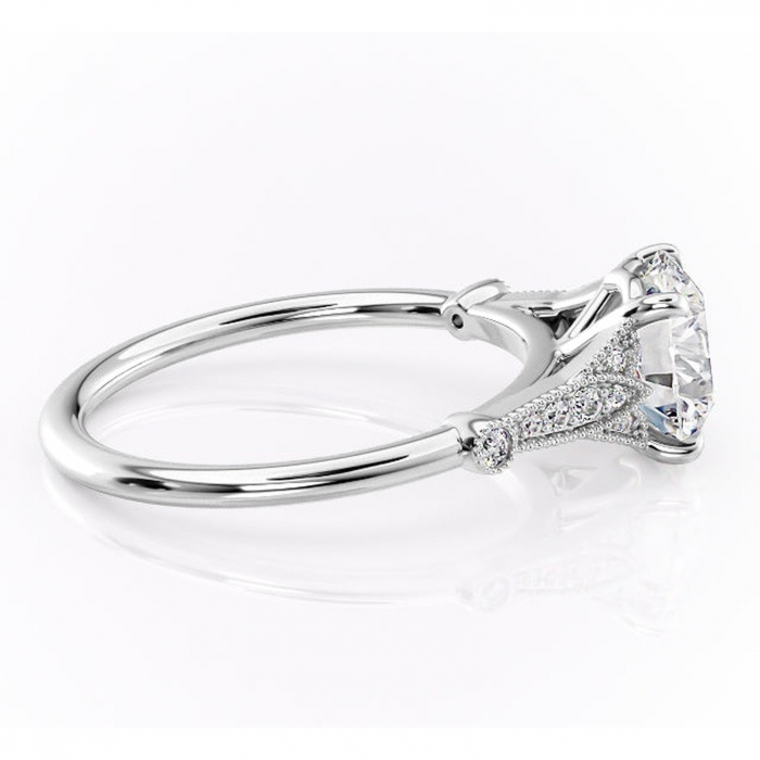 Inel de logodnă Quartzelle din aur Alb 14kt cu moissanite tăietură rotundă – Pietre laterale rafinată pentru profil înalt | Personalizează și configurează gratuit online [2]