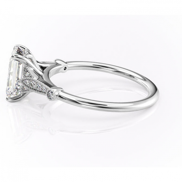 Inel de logodnă Quartzelle din aur Alb 14kt cu moissanite tăietură smarald – Pietre laterale rafinată pentru profil înalt | Personalizează și configurează gratuit online [6]