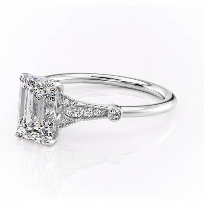 Inel de logodnă Quartzelle din aur Alb 14kt cu moissanite tăietură smarald – Pietre laterale rafinată pentru profil înalt | Personalizează și configurează gratuit online [7]