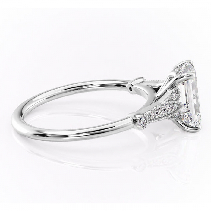 Inel de logodnă Quartzelle din aur Alb 14kt cu moissanite tăietură smarald – Pietre laterale rafinată pentru profil înalt | Personalizează și configurează gratuit online [2]