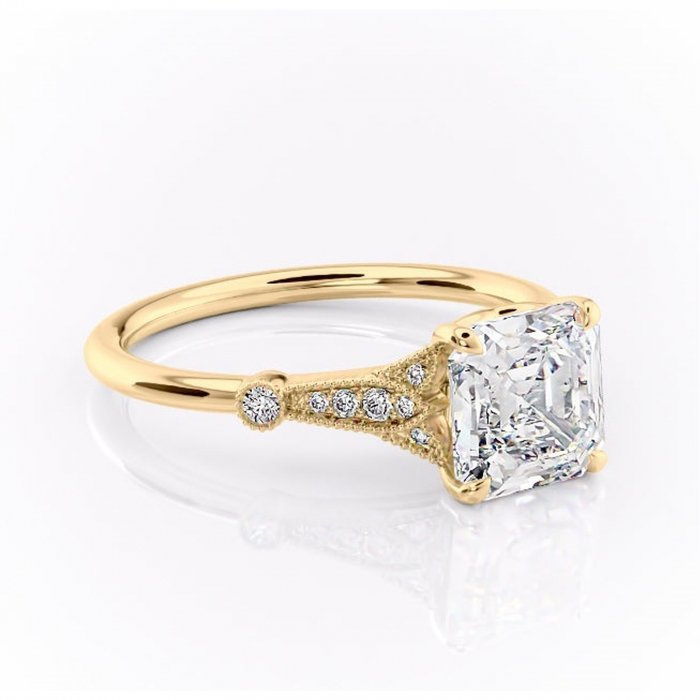 Inel de logodnă Quartzelle din aur Galben 14kt cu moissanite tăietură asscher – Pietre laterale rafinată pentru profil înalt | Personalizează și configurează gratuit online [1]