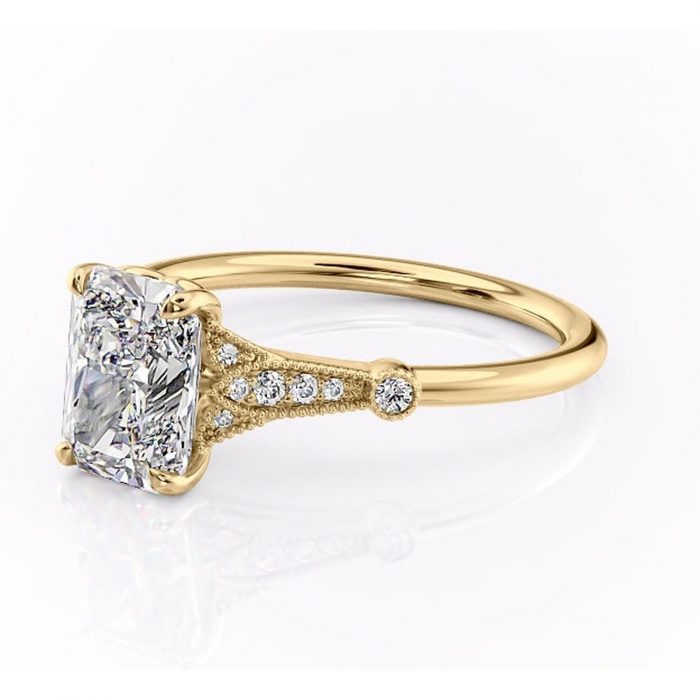Inel de logodnă Quartzelle din aur Galben 14kt cu moissanite tăietură radiantă – Pietre laterale rafinată pentru profil înalt | Personalizează și configurează gratuit online [7]