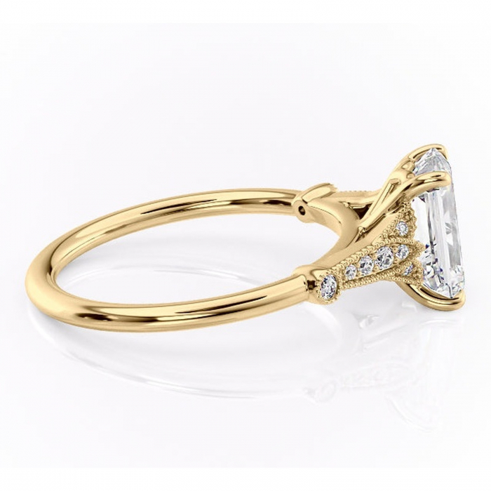 Inel de logodnă Quartzelle din aur Galben 14kt cu moissanite tăietură smarald – Pietre laterale rafinată pentru profil înalt | Personalizează și configurează gratuit online [2]