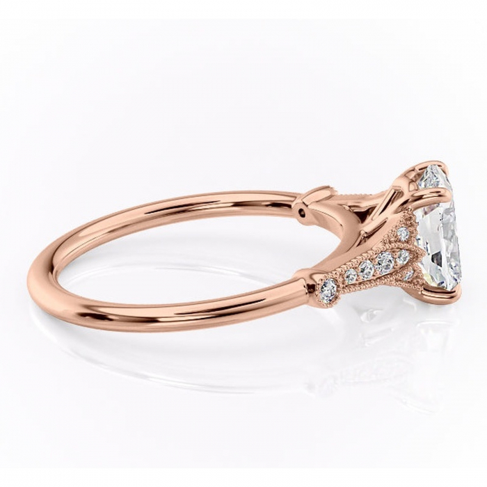 Inel de logodnă Quartzelle din aur Rose 14kt cu moissanite tăietură asscher – Pietre laterale rafinată pentru profil înalt | Personalizează și configurează gratuit online [2]