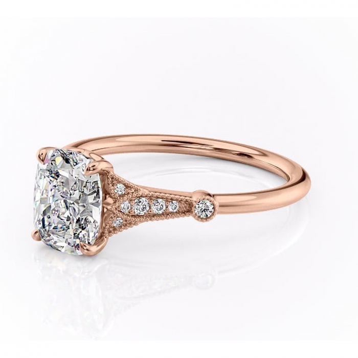 Inel de logodnă Quartzelle din aur Rose 14kt cu moissanite tăietură asscher – Pietre laterale rafinată pentru profil înalt | Personalizează și configurează gratuit online [7]