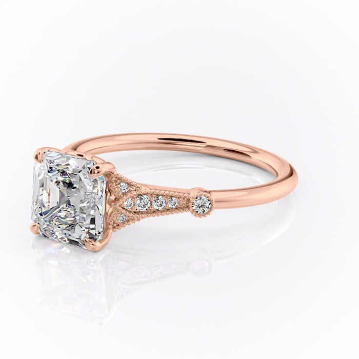 Inel de logodnă Quartzelle din aur Rose 14kt cu moissanite tăietură asscher – Pietre laterale rafinată pentru profil înalt | Personalizează și configurează gratuit online [7]