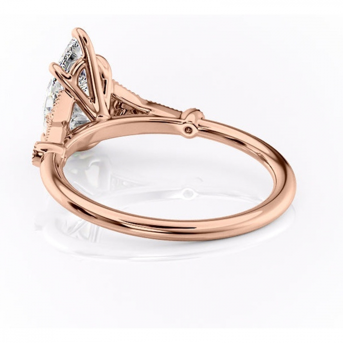 Inel de logodnă Quartzelle din aur Rose 14kt cu moissanite tăietură pară – Pietre laterale rafinată pentru profil înalt | Personalizează și configurează gratuit online [4]