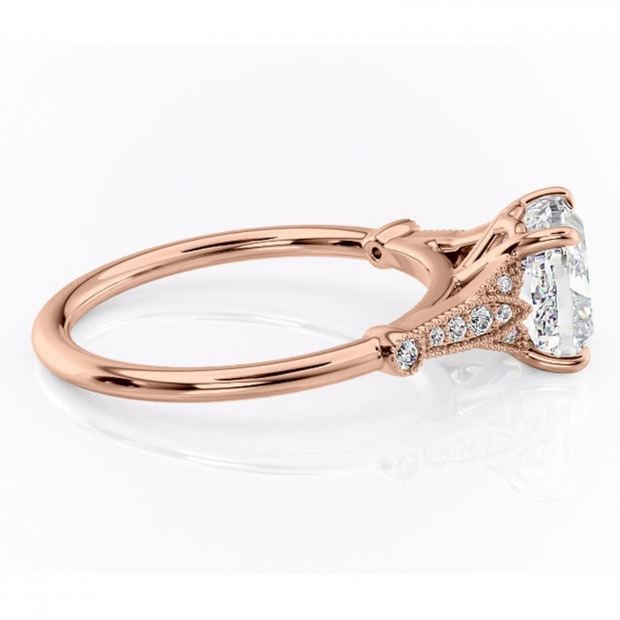 Inel de logodnă Quartzelle din aur Rose 18kt cu moissanite tăietură pernă – Pietre laterale rafinată pentru profil înalt | Personalizează și configurează gratuit online [2]