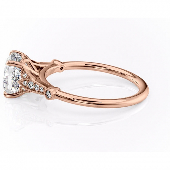 Inel de logodnă Quartzelle din aur Rose 18kt cu moissanite tăietură pernă – Pietre laterale rafinată pentru profil înalt | Personalizează și configurează gratuit online [6]
