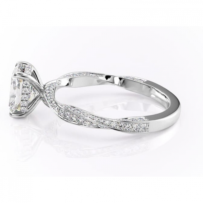 Inel de logodnă Rhea din aur Alb 14kt cu moissanite tăietură asscher – Montură pavé rafinată pentru profil înalt | Personalizează și configurează gratuit online [6]