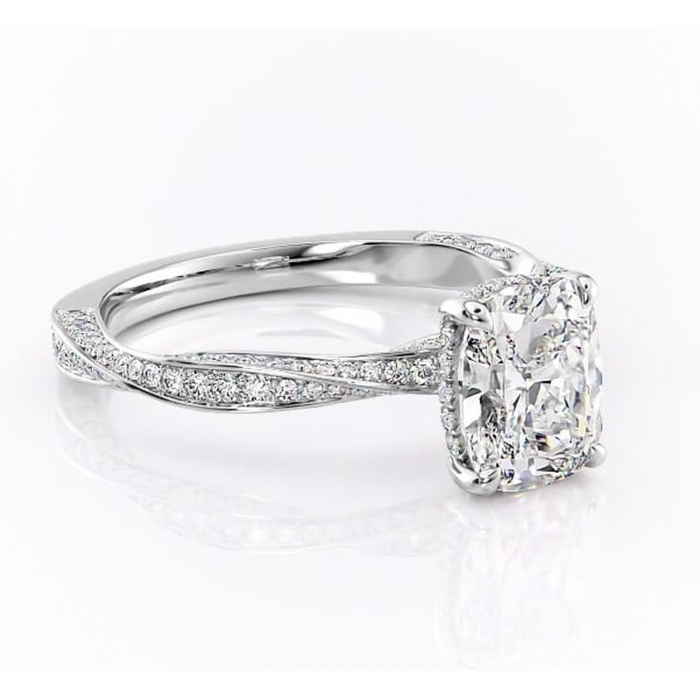 Inel de logodnă Rhea din aur Alb 14kt cu moissanite tăietură asscher – Montură pavé rafinată pentru profil înalt | Personalizează și configurează gratuit online [1]