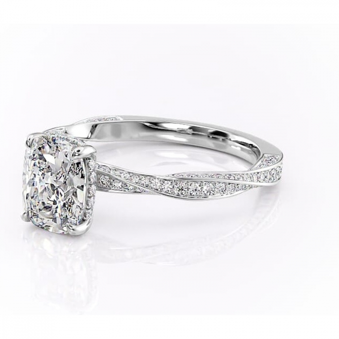 Inel de logodnă Rhea din aur Alb 14kt cu moissanite tăietură asscher – Montură pavé rafinată pentru profil înalt | Personalizează și configurează gratuit online [7]