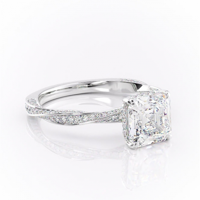 Inel de logodnă Rhea din aur Alb 14kt cu moissanite tăietură asscher – Montură pavé rafinată pentru profil înalt | Personalizează și configurează gratuit online [1]
