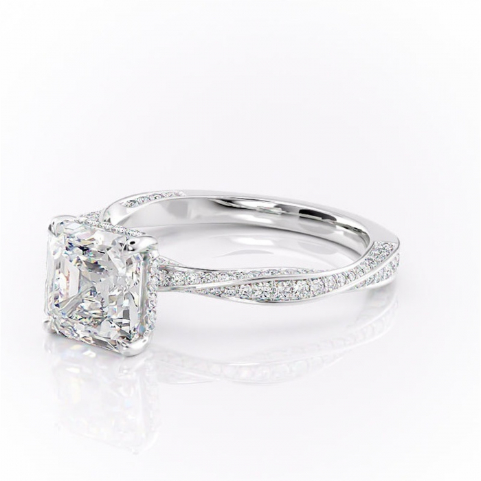 Inel de logodnă Rhea din aur Alb 14kt cu moissanite tăietură asscher – Montură pavé rafinată pentru profil înalt | Personalizează și configurează gratuit online [7]