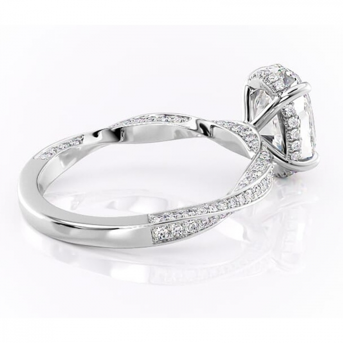 Inel de logodnă Rhea din aur Alb 14kt cu moissanite tăietură ovală – Montură pavé rafinată pentru profil înalt | Personalizează și configurează gratuit online [3]