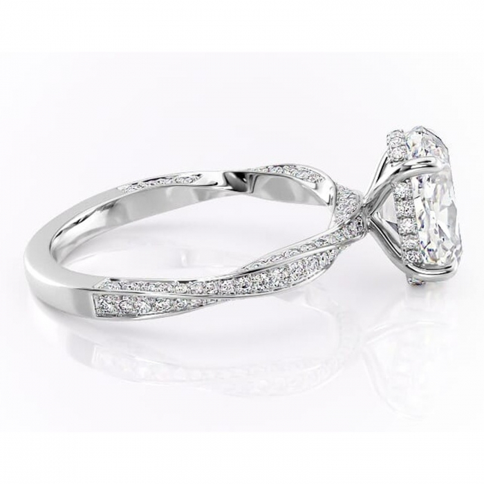 Inel de logodnă Rhea din aur Alb 14kt cu moissanite tăietură ovală – Montură pavé rafinată pentru profil înalt | Personalizează și configurează gratuit online [2]