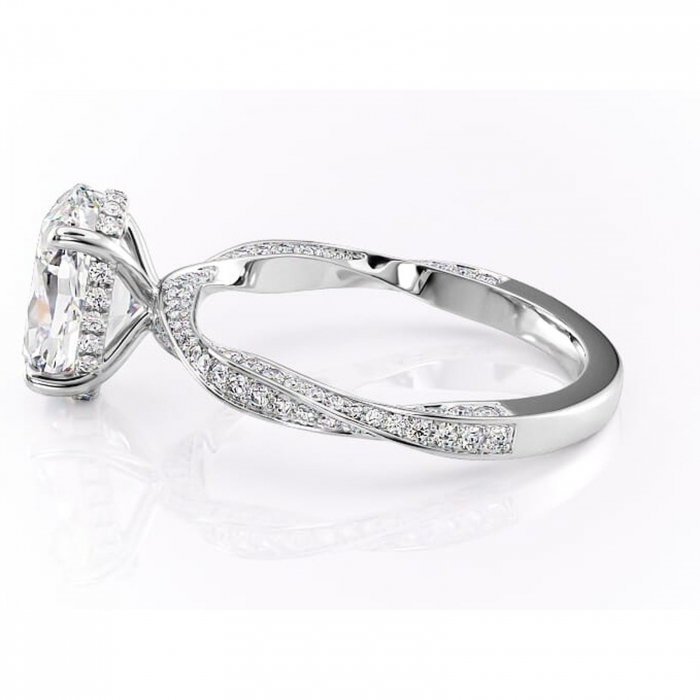 Inel de logodnă Rhea din aur Alb 14kt cu moissanite tăietură ovală – Montură pavé rafinată pentru profil înalt | Personalizează și configurează gratuit online [6]