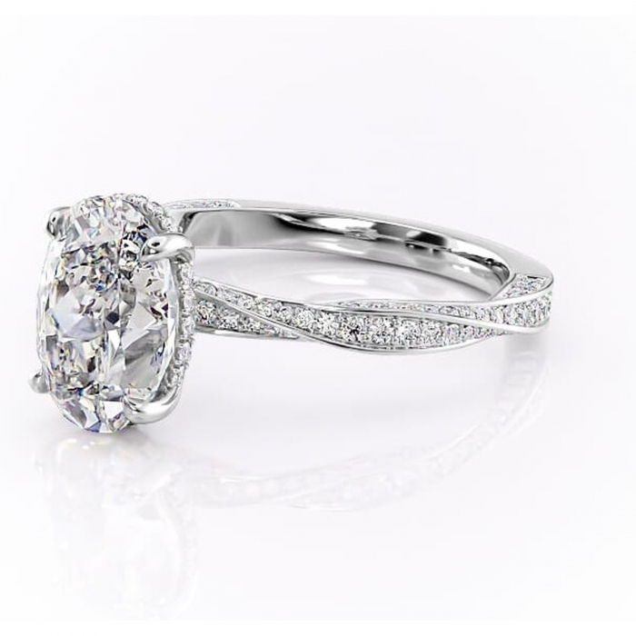 Inel de logodnă Rhea din aur Alb 14kt cu moissanite tăietură ovală – Montură pavé rafinată pentru profil înalt | Personalizează și configurează gratuit online [7]