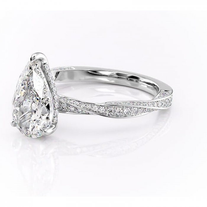 Inel de logodnă Rhea din aur Alb 14kt cu moissanite tăietură pară – Montură pavé rafinată pentru profil înalt | Personalizează și configurează gratuit online [7]