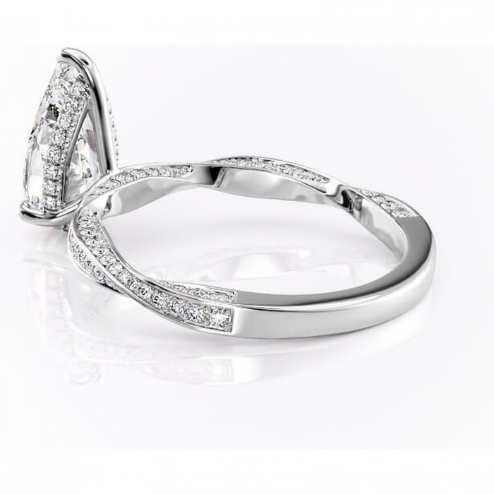 Inel de logodnă Rhea din aur Alb 14kt cu moissanite tăietură pară – Montură pavé rafinată pentru profil înalt | Personalizează și configurează gratuit online [5]