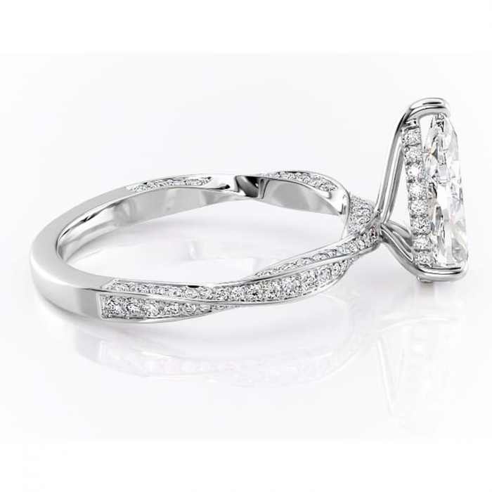 Inel de logodnă Rhea din aur Alb 14kt cu moissanite tăietură pară – Montură pavé rafinată pentru profil înalt | Personalizează și configurează gratuit online [2]