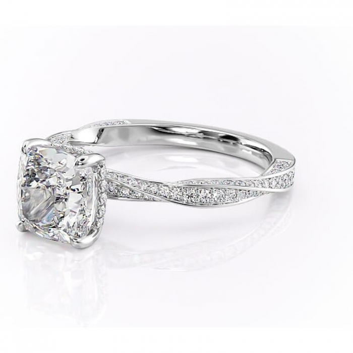 Inel de logodnă Rhea din aur Alb 14kt cu moissanite tăietură pernă – Montură pavé rafinată pentru profil înalt | Personalizează și configurează gratuit online [7]