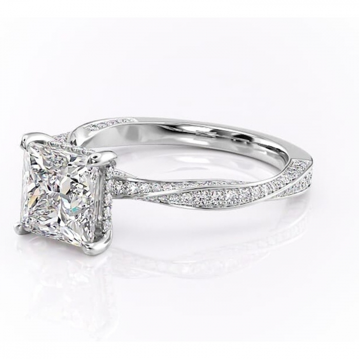 Inel de logodnă Rhea din aur Alb 18kt cu moissanite tăietură princess – Montură pavé rafinată pentru profil înalt | Personalizează și configurează gratuit online [7]