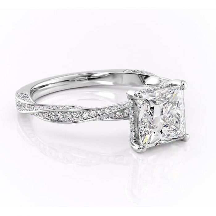 Inel de logodnă Rhea din aur Alb 18kt cu moissanite tăietură princess – Montură pavé rafinată pentru profil înalt | Personalizează și configurează gratuit online [1]