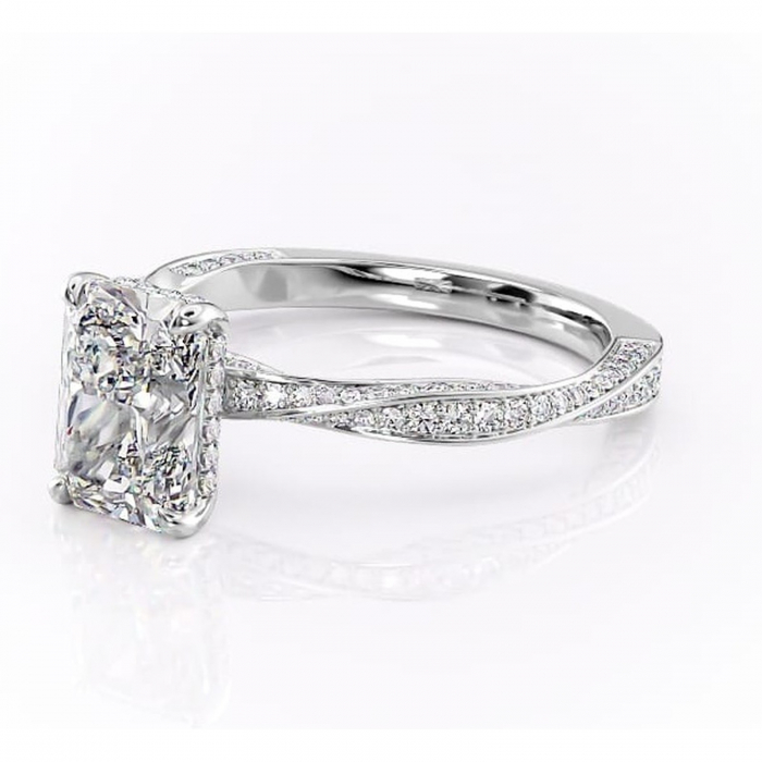 Inel de logodnă Rhea din aur Alb 14kt cu moissanite tăietură radiantă – Montură pavé rafinată pentru profil înalt | Personalizează și configurează gratuit online [7]