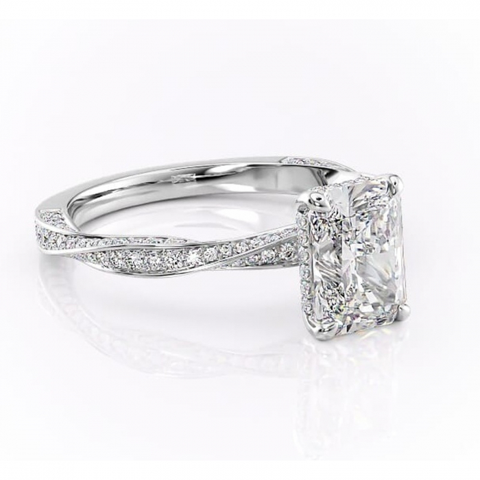 Inel de logodnă Rhea din aur Alb 14kt cu moissanite tăietură radiantă – Montură pavé rafinată pentru profil înalt | Personalizează și configurează gratuit online [1]