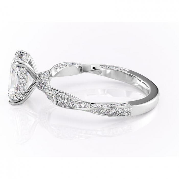 Inel de logodnă Rhea din aur Alb 14kt cu moissanite tăietură radiantă – Montură pavé rafinată pentru profil înalt | Personalizează și configurează gratuit online [6]