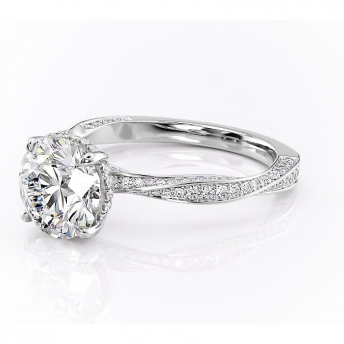 Inel de logodnă Rhea din aur Alb 14kt cu moissanite tăietură rotundă – Montură pavé rafinată pentru profil înalt | Personalizează și configurează gratuit online [7]