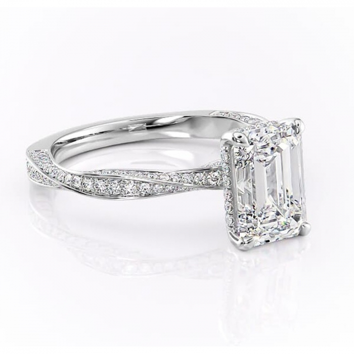 Inel de logodnă Rhea din aur Alb 14kt cu moissanite tăietură smarald – Montură pavé rafinată pentru profil înalt | Personalizează și configurează gratuit online [1]