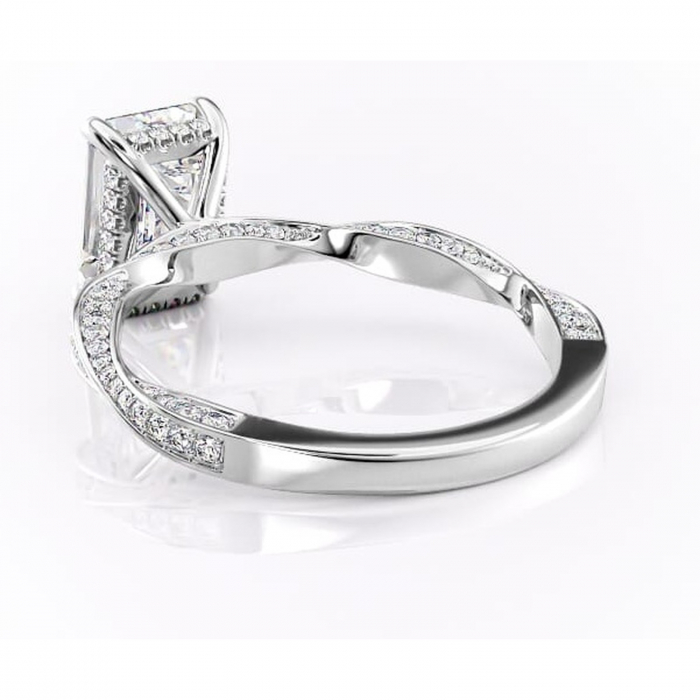 Inel de logodnă Rhea din aur Alb 14kt cu moissanite tăietură smarald – Montură pavé rafinată pentru profil înalt | Personalizează și configurează gratuit online [4]