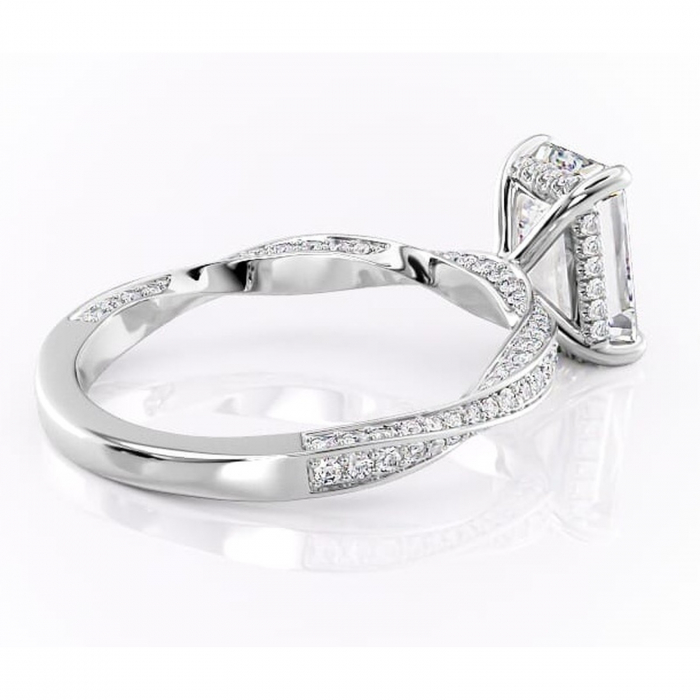 Inel de logodnă Rhea din aur Alb 14kt cu moissanite tăietură smarald – Montură pavé rafinată pentru profil înalt | Personalizează și configurează gratuit online [3]