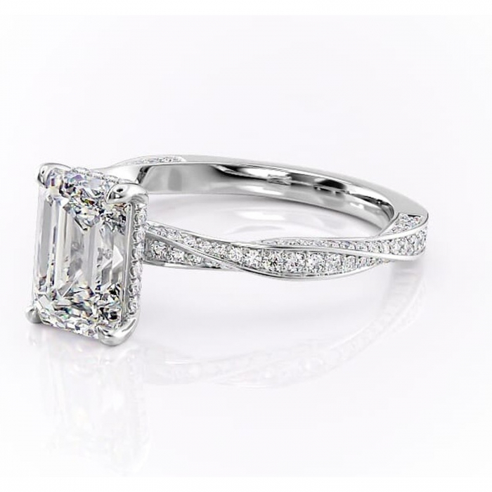 Inel de logodnă Rhea din aur Alb 14kt cu moissanite tăietură smarald – Montură pavé rafinată pentru profil înalt | Personalizează și configurează gratuit online [7]