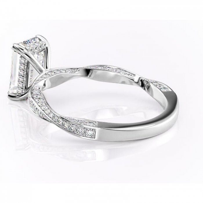 Inel de logodnă Rhea din aur Alb 14kt cu moissanite tăietură smarald – Montură pavé rafinată pentru profil înalt | Personalizează și configurează gratuit online [5]