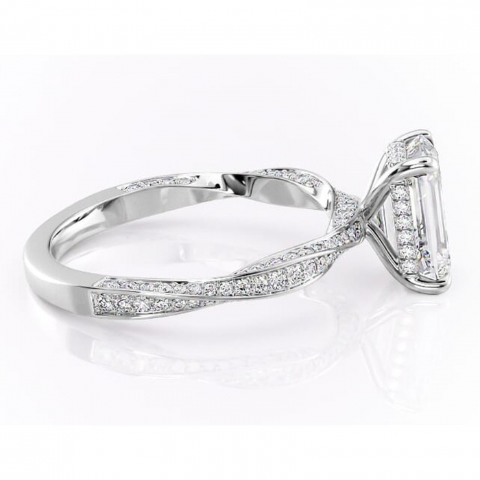 Inel de logodnă Rhea din aur Alb 14kt cu moissanite tăietură smarald – Montură pavé rafinată pentru profil înalt | Personalizează și configurează gratuit online [2]