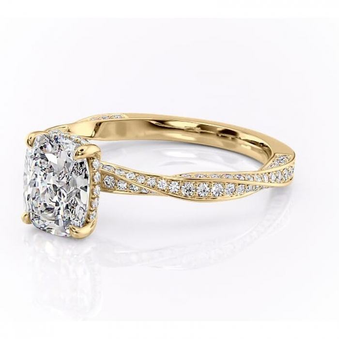 Inel de logodnă Rhea din aur Galben 14kt cu moissanite tăietură asscher – Montură pavé rafinată pentru profil înalt | Personalizează și configurează gratuit online [7]